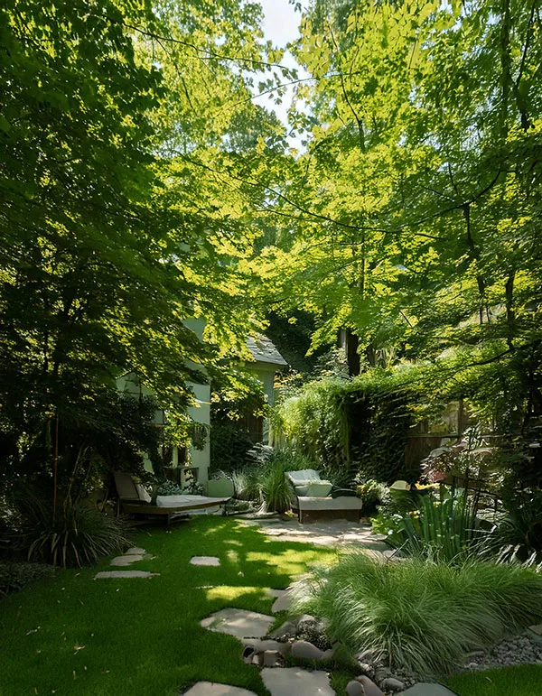 schattiger Hausgarten